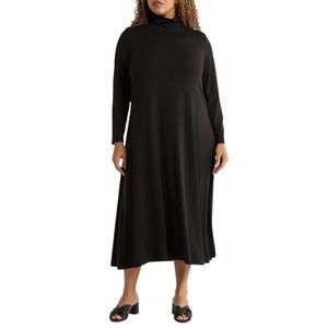 Eileen Fisher Woman Black Jersey Knit Long Sleeve Midi Dress size 2X